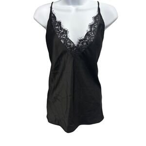 Just Fab Black Lace Trim V Neck Cami Tank Top Womens XL Polyester
